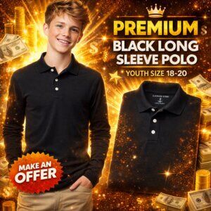 Lands End NWT Black Boys XL 18-20  Long Sleeve Mesh Polo Brand New in Package